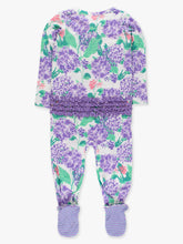 Load image into Gallery viewer, Baby Girls Bamboo Viscose Purple Hydrangea Garden Footed Ruffle One Piece Pajama