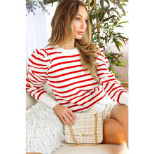 Load image into Gallery viewer, STYLE USA - LONG PUFF SLEEVE STRIPE TOP: GREEN / L