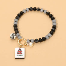Load image into Gallery viewer, Sensibling Corp. - Mahjong Tile Charm Pearl Floral Bead Ball Accent Beaded Stretch Bracelet
