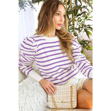 Load image into Gallery viewer, STYLE USA - LONG PUFF SLEEVE STRIPE TOP: GREEN / M