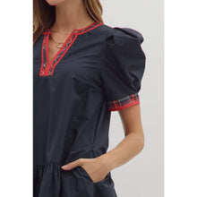 Load image into Gallery viewer, Solid Puff Sleeve Mini Dress - Navy