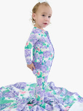 Load image into Gallery viewer, Baby Girls Bamboo Viscose Purple Hydrangea Garden Footed Ruffle One Piece Pajama