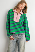 Load image into Gallery viewer, Striped Half Zip Contrast Collar Sweatshirt