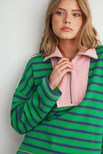 Load image into Gallery viewer, Striped Half Zip Contrast Collar Sweatshirt