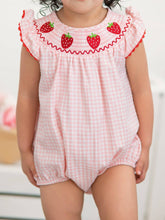 Load image into Gallery viewer, Baby Girls Strawberry Plaid Smocked Romper