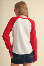 Load image into Gallery viewer, Sweater Knit Raglan Sleeve Baseball Tee - Red/White
