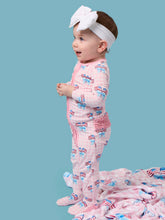 Load image into Gallery viewer, Baby Girls Cotton Modal Pink Patriotic Gingham Footed Ruffle One Piece Pajama