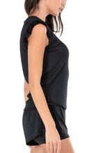 Load image into Gallery viewer, Lucky In Love - Women's Rib Tank with Ruffle Cap Sleeve-BLACK