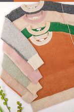 Load image into Gallery viewer, La Miel - MCS3556-Loose Fit Color Block Round Neck Sweater Fall