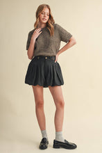 Load image into Gallery viewer, Scalloped Pointelle Knit Short Sleeve Sweater - Brown