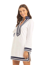 Load image into Gallery viewer, Cabana Life - White/Navy Trim Terry Tunic