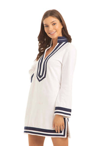 Cabana Life - White/Navy Trim Terry Tunic