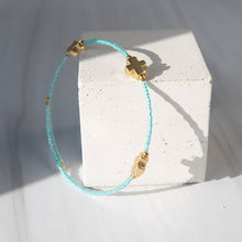 Load image into Gallery viewer, Lenny &amp; Eva - Faithful Beaded Cross Bangle w/ Matte Gold Crosses-Turquoise