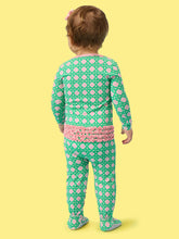 Load image into Gallery viewer, Baby Girls Cotton Modal Pink Coastal Cane Footed Ruffle One Piece Pajama