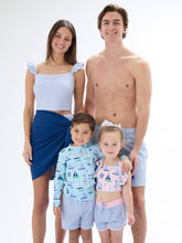 Load image into Gallery viewer, RuffleButts + RuggedButts - Girls Pink Sweet Sails Bow V-Back One Piece Swimsuit