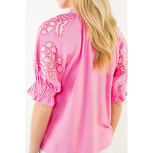 Load image into Gallery viewer, Puff Sleeve Floral Embroidery V-Neck Top