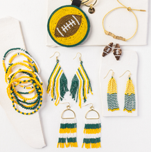 Load image into Gallery viewer, INK + ALLOY - Allison Game Day Horizontal Stripes Beaded Fringe Earrings Green and Yellow Wholesale