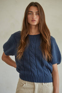 Knit Sweater Acrylic Nylon Wool Spandex Cable Detail - Gray