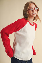 Load image into Gallery viewer, Sweater Knit Raglan Sleeve Baseball Tee - Red/White