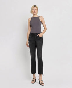 FLYING MONKEY - MID RISE RAW DISTRESSED HEM CROP FLARE JEANS F5300