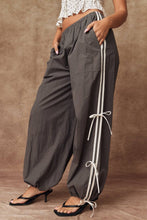 Load image into Gallery viewer, ATHLETIC STRIPED ELASTIC PANTS W/ BOWS - Charcoal