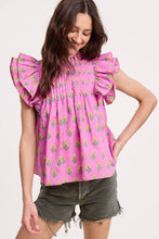 Load image into Gallery viewer, Floral Cluster Ruffle Blouse - Pink