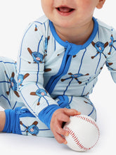 Load image into Gallery viewer, Baby Bamboo Viscose Blue Batter Up Baseball Convertible One Piece Footie Pajama