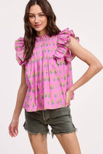 Load image into Gallery viewer, Floral Cluster Ruffle Blouse - Pink