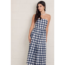 Load image into Gallery viewer, Gingham strapless midi dress