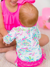 Load image into Gallery viewer, Baby Girls Tropical Resort Long Sleeve One Piece Rash Guard