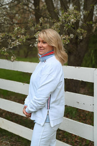 Pearly Vine - Danny Sweatshirt - White w Red, White & Navy Stripe Ribbon