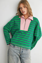Load image into Gallery viewer, Striped Half Zip Contrast Collar Sweatshirt