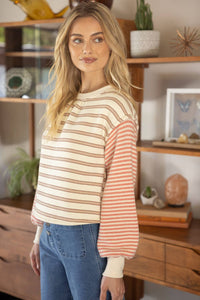 Mixed Striped Long Sleeve Knit Top