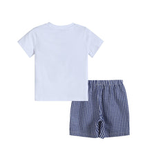 Load image into Gallery viewer, Royal Blue Gingham American Flag Shirt and Shorts Set