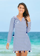 Load image into Gallery viewer, Cabana Life - Essentials Navy Stripe - Coverluxe Hooded Cover Up