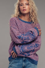 Load image into Gallery viewer, Embroidered Detail Striped Crewneck Sweater