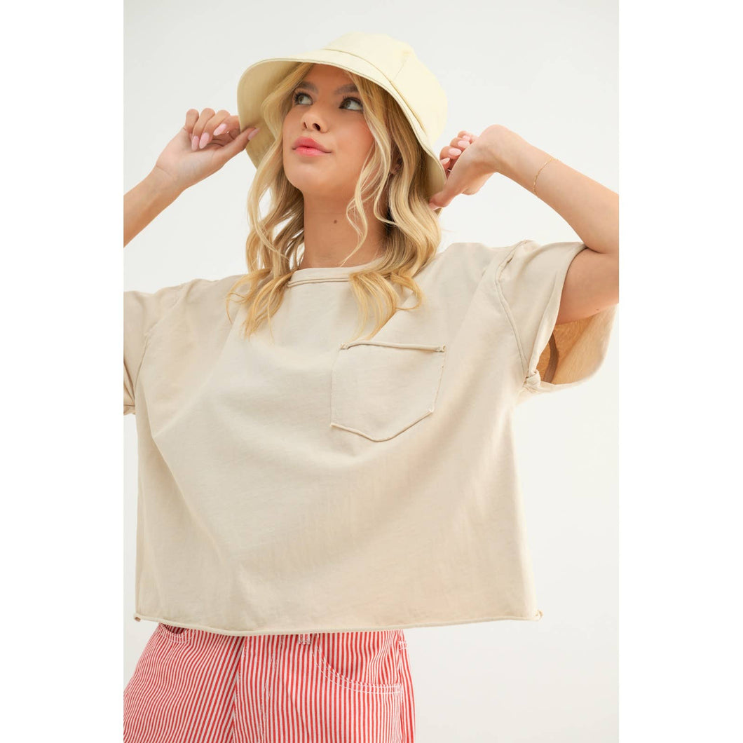 Raw Edge Relaxed Crop Knit Top