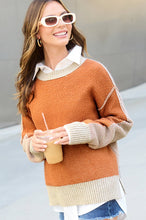 Load image into Gallery viewer, La Miel - MCS3556-Loose Fit Color Block Round Neck Sweater Fall