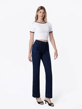 Load image into Gallery viewer, Flying Monkey- High Rise Patch Pocket Dark Blue Slim Wide Leg Jeans F9338