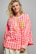 Load image into Gallery viewer, Graphic Palm-Tree Embroidery Paid Blouse Top