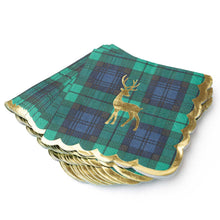 Load image into Gallery viewer, 8 Oak Lane - Blackwatch Plaid Gold Foil Beverage Napkins, 16-Ct