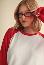 Load image into Gallery viewer, Sweater Knit Raglan Sleeve Baseball Tee - Red/White