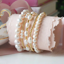 Load image into Gallery viewer, Lenny &amp; Eva - Tarnish Resistant Gold Plated Trio Pearl Stretch Bracelet