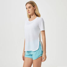 Load image into Gallery viewer, Sodalemon - Women Side Slit Elastic Sport Short Sleeve T-Shirt