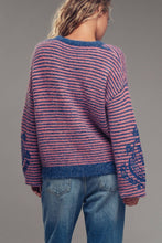 Load image into Gallery viewer, Embroidered Detail Striped Crewneck Sweater