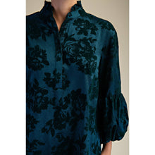 Load image into Gallery viewer, Ruffled Neck Bubble Sleeve Dress - Navy