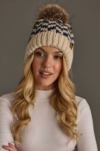 Load image into Gallery viewer, Panache Apparel Co. - Beige, Navy &amp; Lt. Blue Patterned Pom Hat