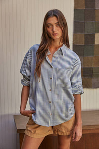Woven Cotton Collar Neck Button Front Long Sleeve