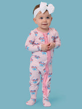 Load image into Gallery viewer, Baby Girls Cotton Modal Pink Patriotic Gingham Footed Ruffle One Piece Pajama