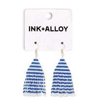 Load image into Gallery viewer, INK + ALLOY - Lexie Game Day Horizontal Stripes Beaded Fringe Earrings Blue and White Wholesale